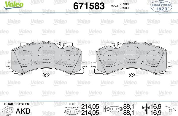VALEO 671583 - Set placute frana,frana disc aaoparts.ro