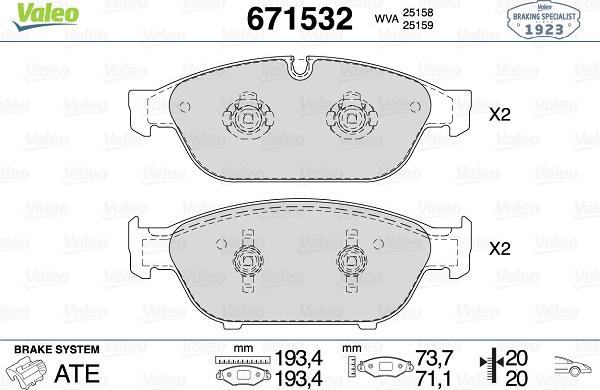 Valeo 671532 - Set placute frana,frana disc aaoparts.ro