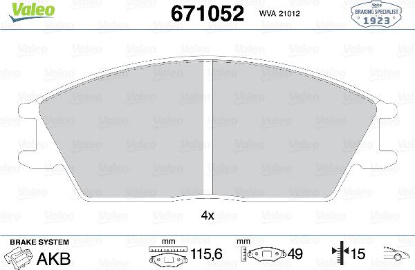 VALEO 671052 - Set placute frana,frana disc aaoparts.ro