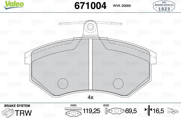 Valeo 671004 - Set placute frana,frana disc aaoparts.ro