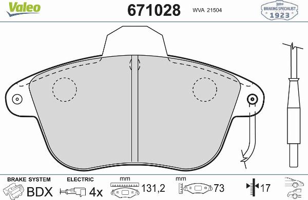 VALEO 671028 - Set placute frana,frana disc aaoparts.ro