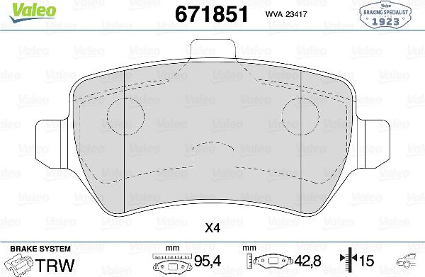 VALEO 671851 - Set placute frana,frana disc aaoparts.ro