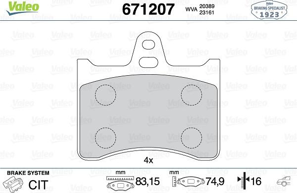 Valeo 671207 - Set placute frana,frana disc aaoparts.ro
