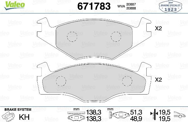 VALEO 671783 - Set placute frana,frana disc aaoparts.ro