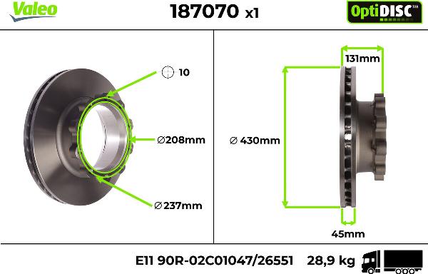 Valeo 187070 - Disc frana aaoparts.ro