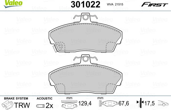 Valeo 301022 - Set placute frana,frana disc aaoparts.ro