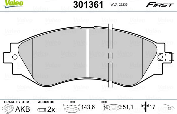Valeo 301361 - Set placute frana,frana disc aaoparts.ro