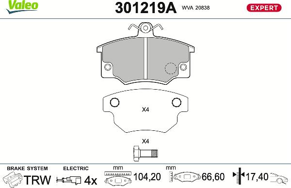 VALEO 301219A - Set placute frana,frana disc aaoparts.ro