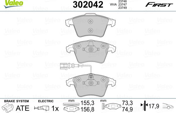 Valeo 302042 - Set placute frana,frana disc aaoparts.ro