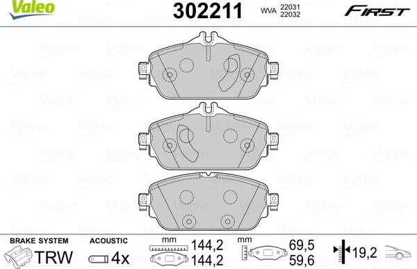 Valeo 302211 - Set placute frana,frana disc aaoparts.ro