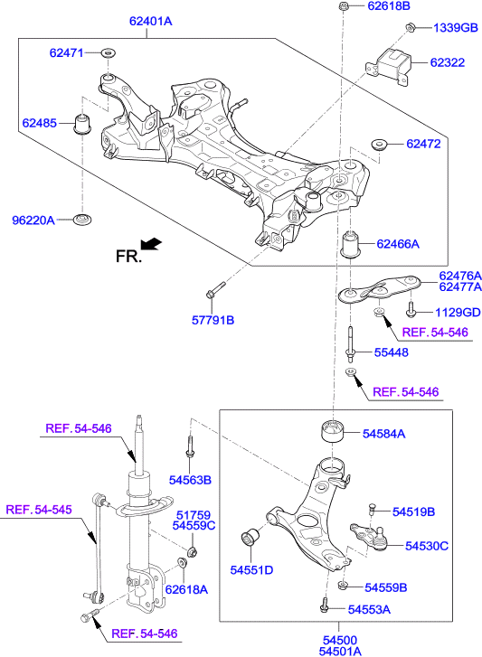 Hyundai 545012W500 - Arm complete - front lower, rh aaoparts.ro