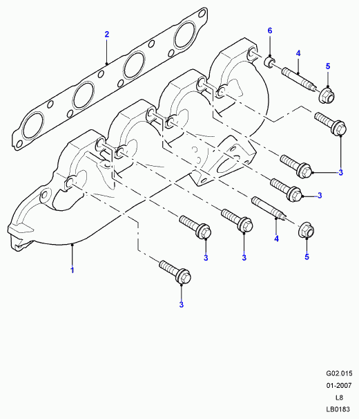 Rover LR004393 - Garnitura, galerie evacuare aaoparts.ro