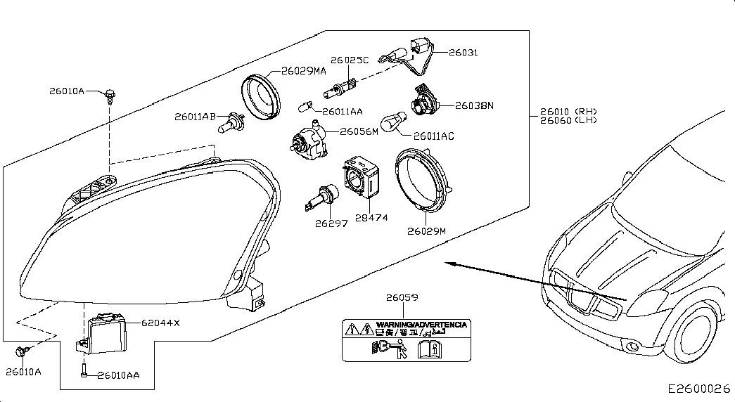 NISSAN 26298-5X00A - Bec, far principal aaoparts.ro