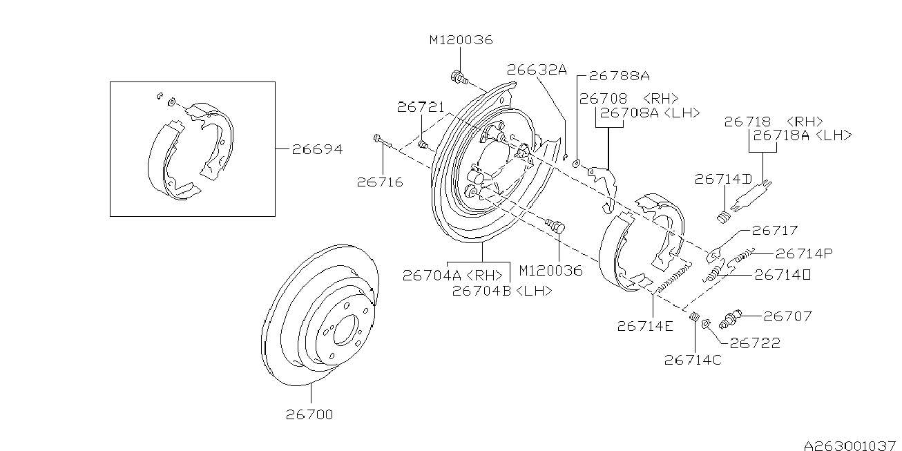 Subaru 26698AC000 - Set saboti frana, frana de mana aaoparts.ro