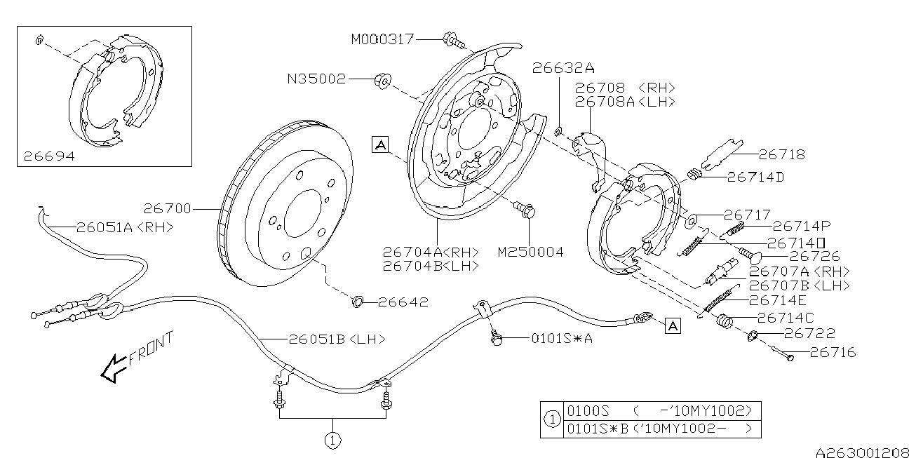 Subaru 26694XA01A - Set saboti frana, frana de mana aaoparts.ro